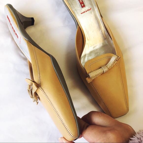 Authentic Prada Tan Leather Square-Toe Mules - Picture 5 of 8